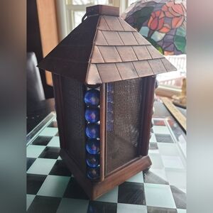 Rustic Lantern with Blue Accents Tealight Candle Holder